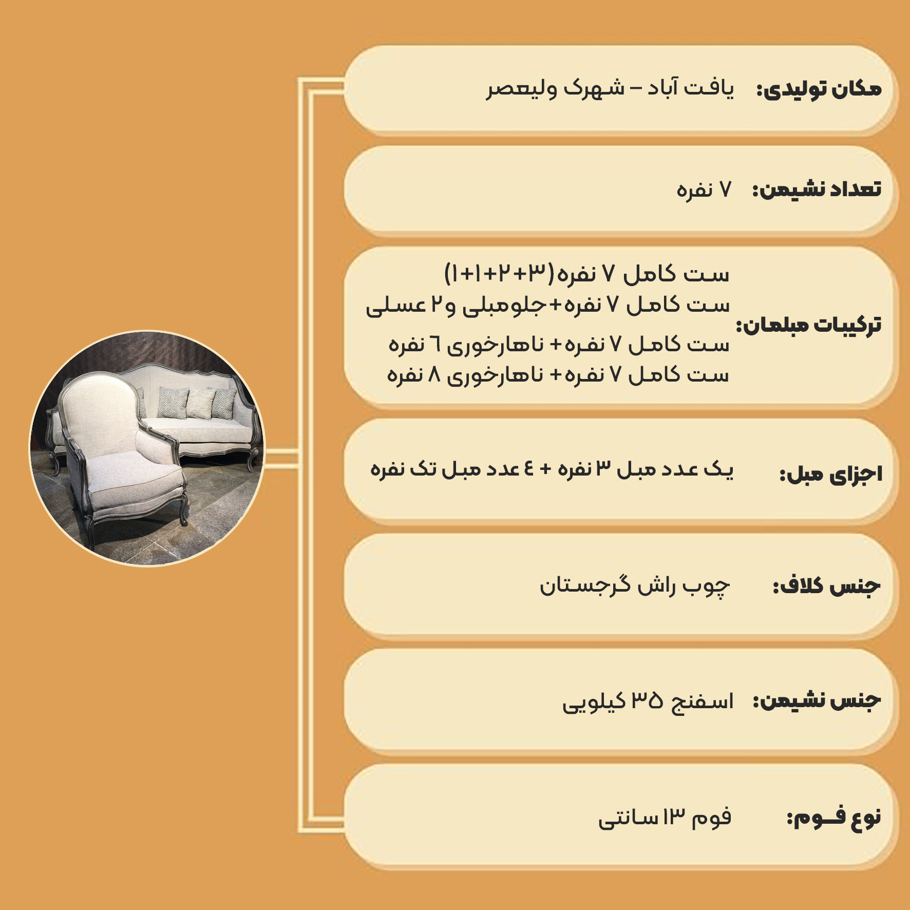 مبل کلاسیک فرانسوی آبشاری 7 نفره