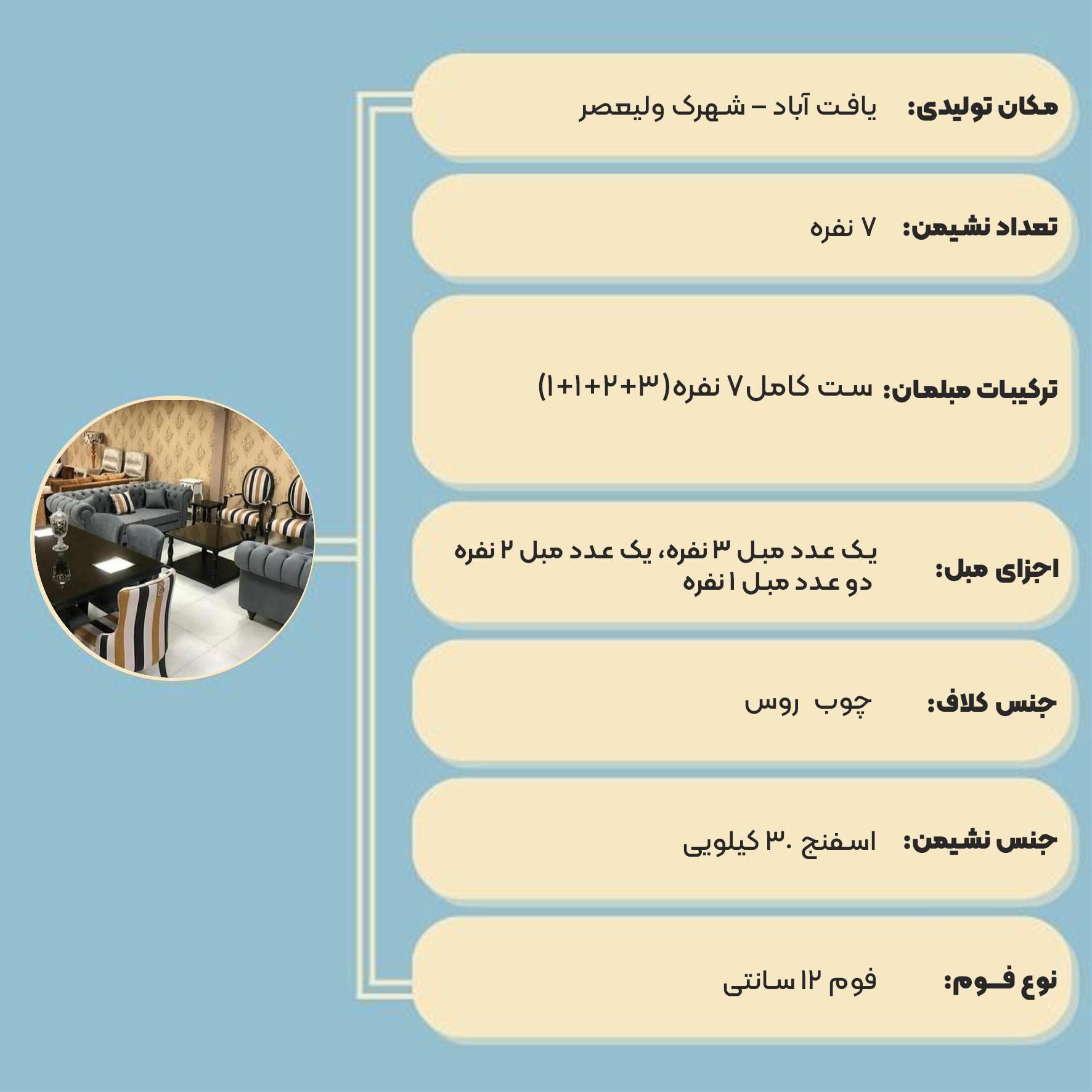 مبل راحتی چستر لوگانو 7 نفره